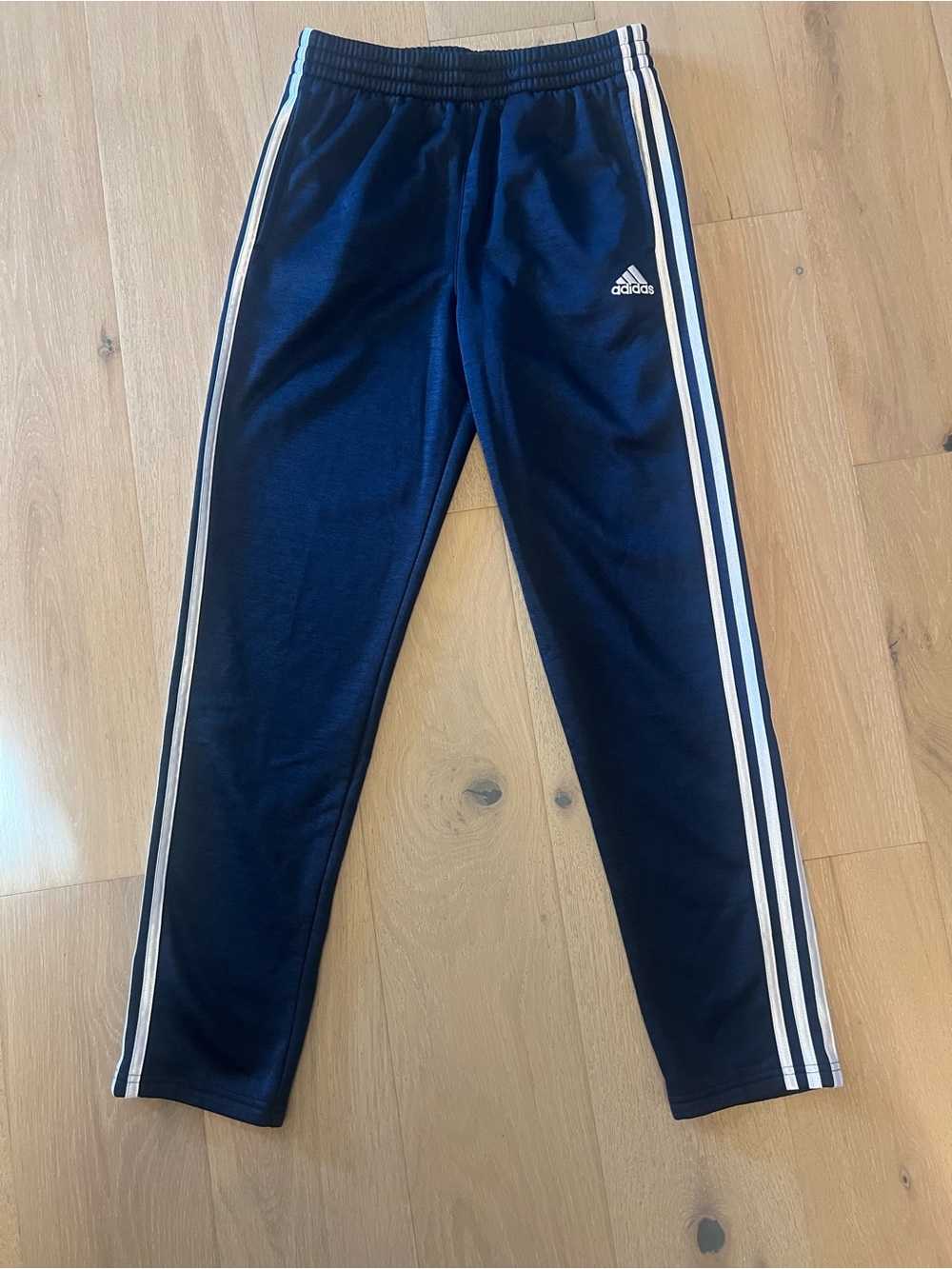 Adidas Navy and White boys Track Pants with Side Stripes